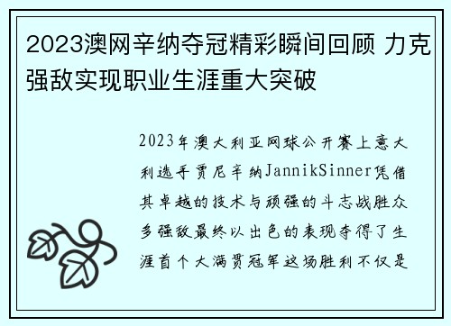2023澳网辛纳夺冠精彩瞬间回顾 力克强敌实现职业生涯重大突破