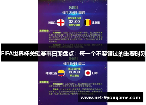 FIFA世界杯关键赛事日期盘点:每一个不容错过的重要时刻
